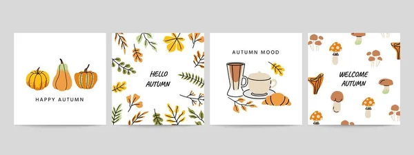 Autumn Doodle Posters Greeting Card Invitation Thanksgiving Day Party Mockup — Vetor de Stock