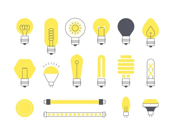 Flat Light Bulb Minimalistic Abstract Glowing Electric Device Various Energy — ストックベクタ