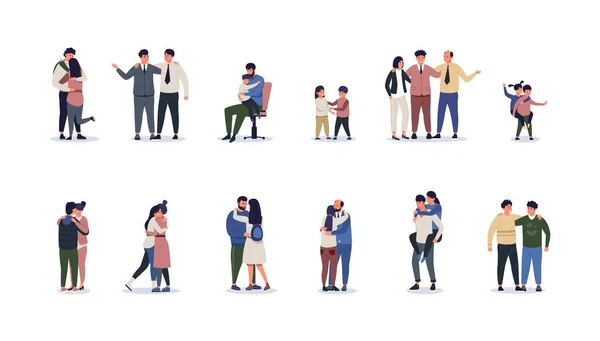 Hugging People Cartoon Friends Couples Kids Persons Relationship Friendly Hug —  Vetores de Stock