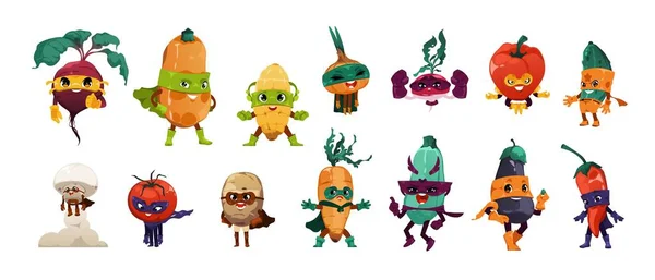 Superhero Vegetables Funny Cartoon Organic Food Colorful Hero Costume Funny — ストックベクタ