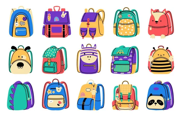 Cartoon School Bag Colorful Backpack Zip School Supply Accessories Education — 스톡 벡터