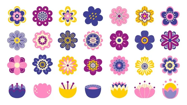 Clip Art Flowers Cartoon Cute Stylized Floral Ornamental Elements Graphic — Wektor stockowy