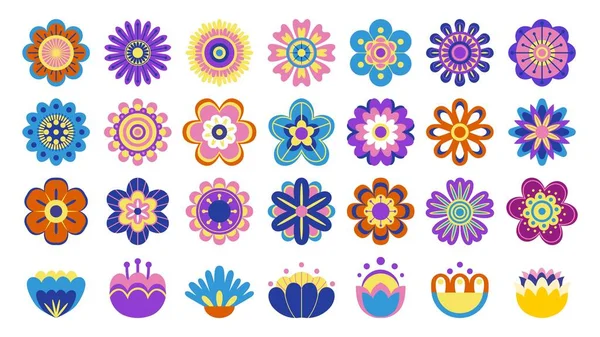 Colorful Flower Pictograms Cute Cartoon Floral Symbols Top View Kids — Wektor stockowy