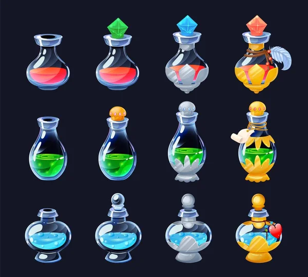 Game Elixir Cartoon Gui Potion Sprite Asset Flasks Phials Life — стоковый вектор