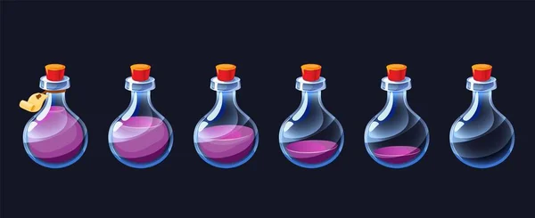 Empty Potion Flask Cartoon Game Elixir Usage Sequence Icon Asset — Vettoriale Stock