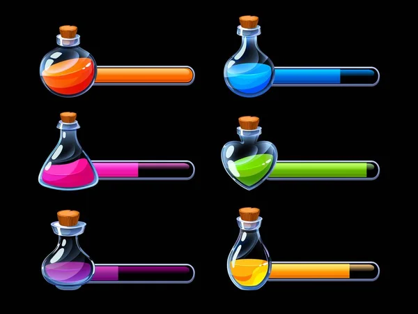 Potion Progress Bar Life Elixir Bottles Gui Asset Cartoon Poisoning — Vector de stock