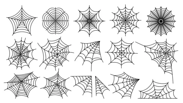Spider Web Halloween Cobweb Silhouettes Line Sketch Style Scary Simple — Vetor de Stock