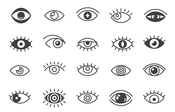Open Eyes Symbols Outline Human Eye Optic Icons Eyeball Eyelashes — Image vectorielle