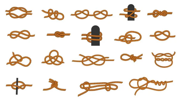 Knot Types Cartoon Knotted Rope Ties Threads Boating Sailing Eight — Stock Vector