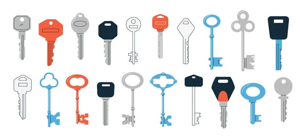 Doodle Keys Cartoon Abstract Vintage Modern Keys Various Shapes Colors — Image vectorielle