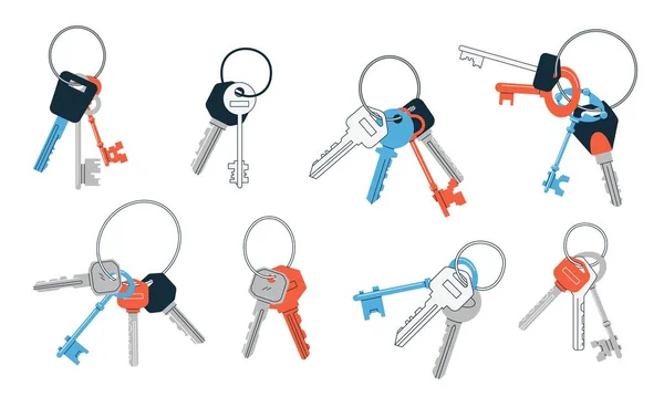 Bunch Keys Doodle Abstract Vintage Modern Keys Different Heads Key — Stockvektor