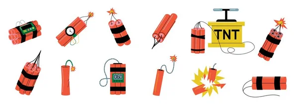 Cartoon Dynamite Retro Tnt Explosive Red Sticks Timer Detonator Vintage — стоковый вектор