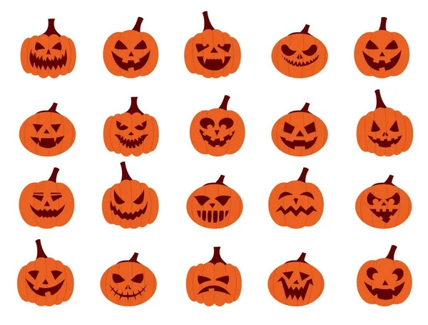 Pumpkin Faces Cartoon Halloween Jack Characters Scary Smiley Angry Faces — Stock vektor