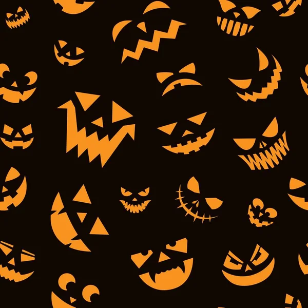 Scary Faces Pattern Seamless Print Halloween Pumpkin Carving Face Scary — Vetor de Stock