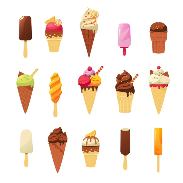 Colorful Ice Cream Dessert Cartoon Sweet Cold Summer Dessert Various — 스톡 벡터