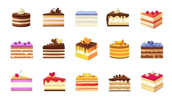 Cartoon Piece Cake Various Colorful Cake Slices Cage Restaurant Sweet — Vector de stock