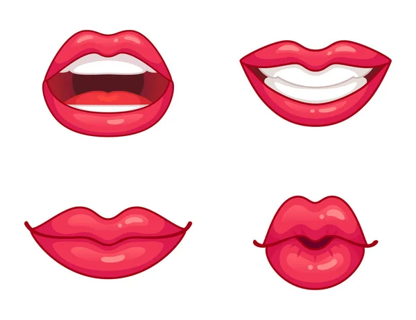 Colección Labios Lápiz Labial Rosa Brillante Con Diferentes Expresiones Besándose — Archivo Imágenes Vectoriales