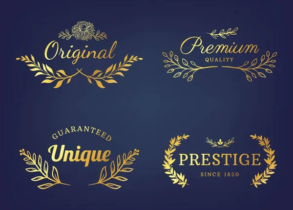 Luxe Bloemeninsignes Logo Met Blad Gouden Elegante Bloemenelementen Met Tekst — Stockvector