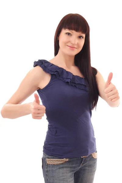 Attractive young female showing a thumbs up — Stock Photo, Image