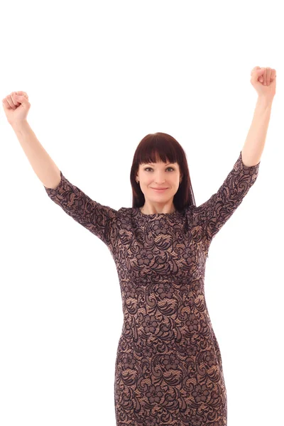 The nice woman raised hands — Stock Photo, Image