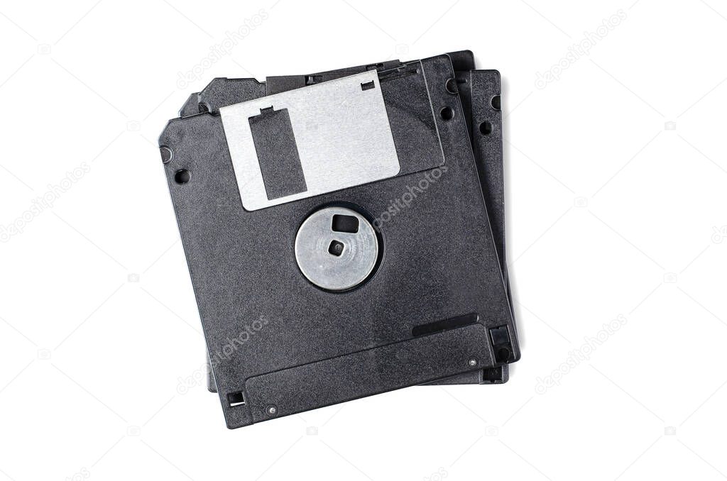 Floppy disks. Old-fashioned data keepers. Isolated on white.
