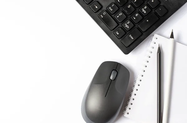 Computer mouse and keyboard on a white background. Copy space — Stock Photo, Image