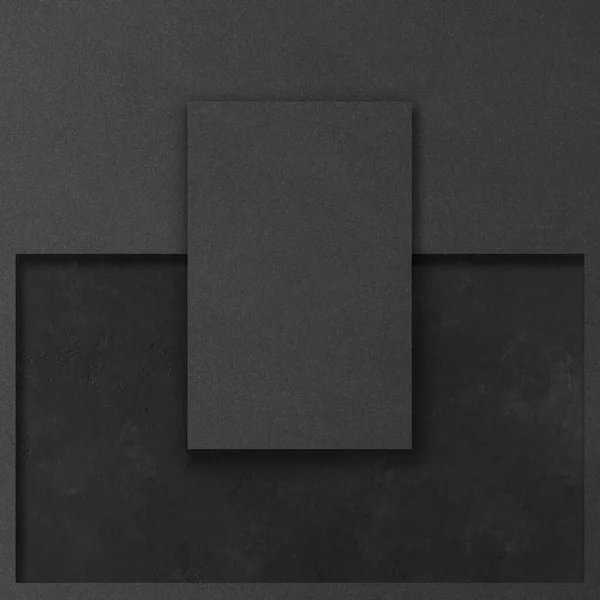 Mockups retangulares pretos em um fundo de concreto escuro. Elementos de design ou portfólio. Espaço de cópia. — Fotografia de Stock