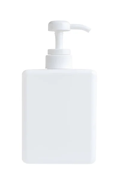 Witte plastic fles voor shampoo of zeep. Geïsoleerd op wit. Kopieerruimte — Stockfoto