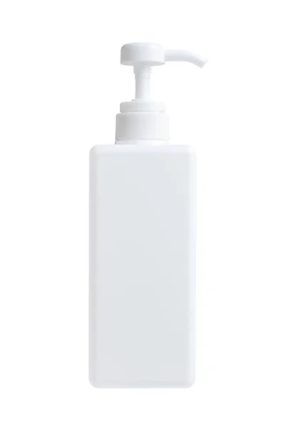 Witte plastic fles voor shampoo of zeep. Geïsoleerd op wit. Kopieerruimte — Stockfoto