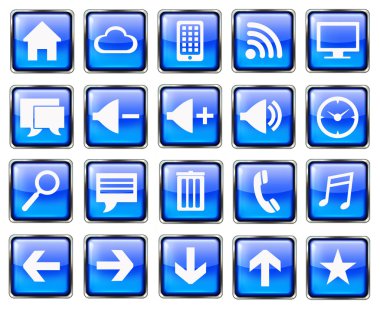 Mavi boş kare telefon telefon simgesi düğmeleri seti