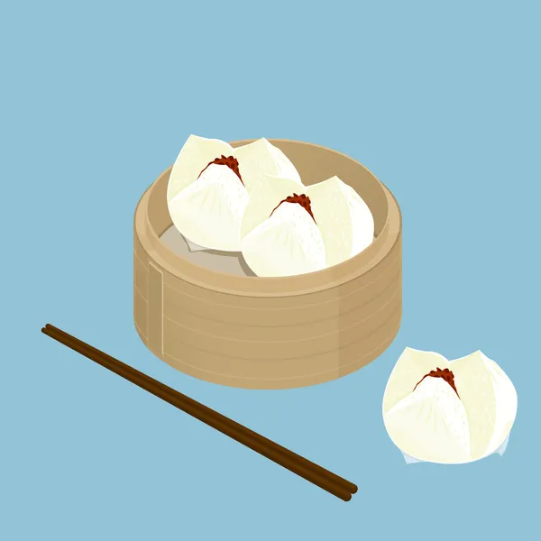 Ilustracja chińskie przekąski dim sum, char siu bao, Kok wieprzowina z grilla — Zdjęcie stockowe