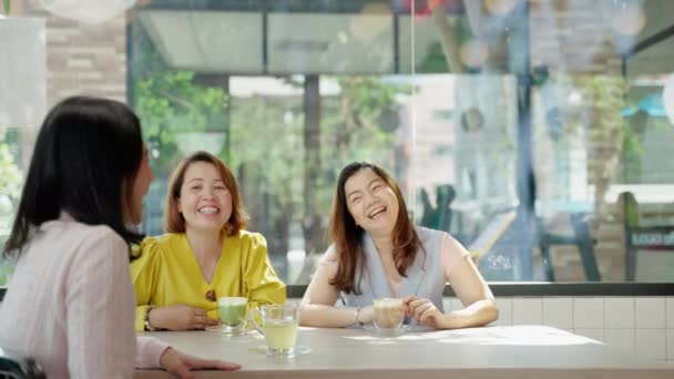 Grupo Meia Idade Asiática Amigos Sexo Feminino Divertindo Conversando Café — Vídeo de Stock