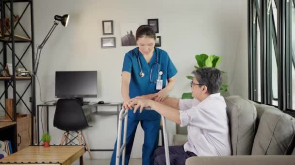 Nurses Nursing Homes Care Elderly Helping Them Walk Health Care — Stock Video