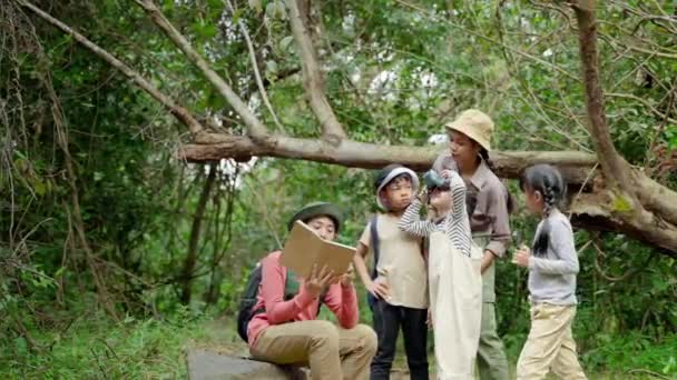 Des Enseignantes Asiatiques Emmènent Des Élèves Sur Sentier Nature Pour — Video