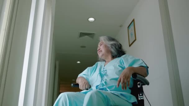 Mujer Anciana Con Síntomas Psiquiátricos Está Una Silla Ruedas Con — Vídeos de Stock