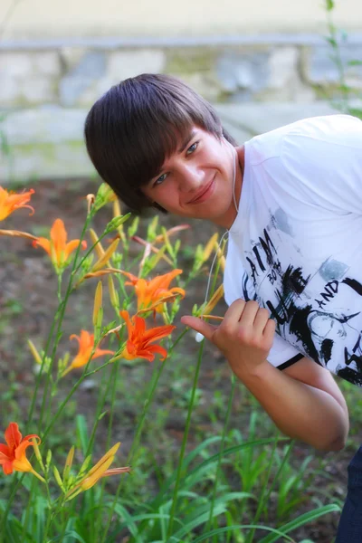 Man and flowers