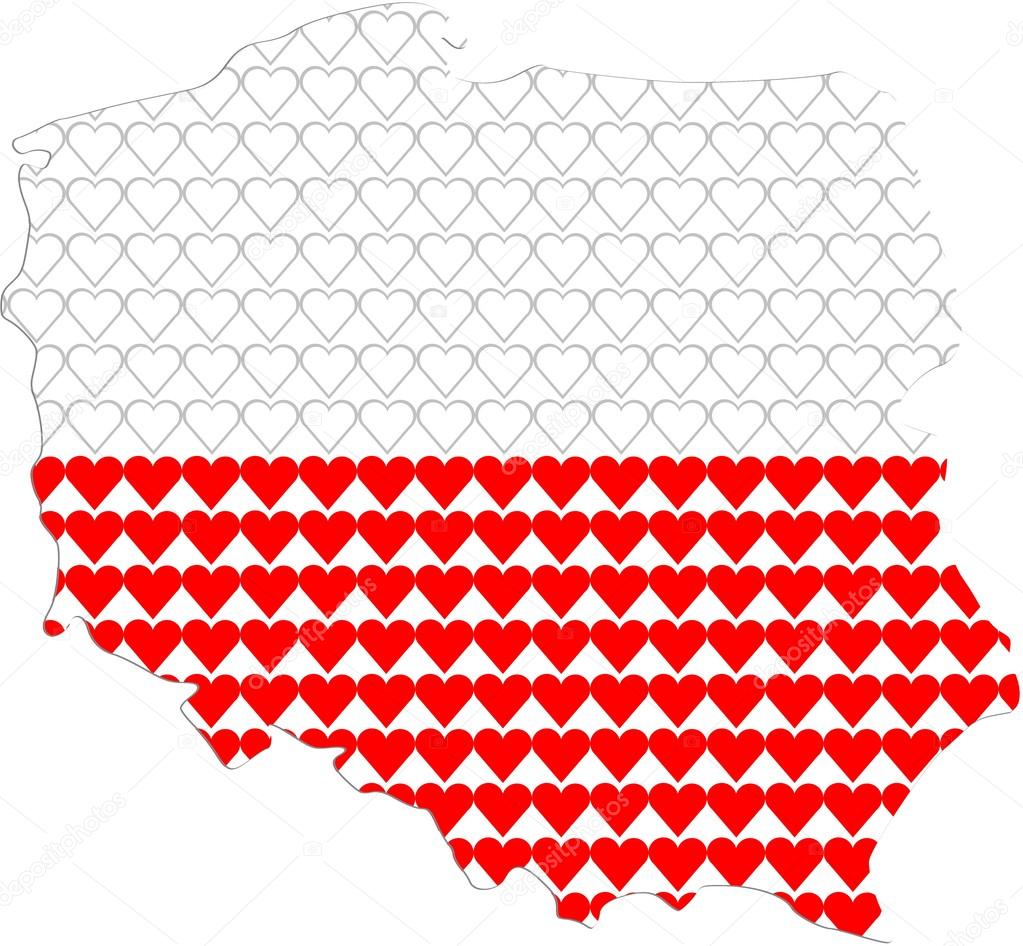 Shape of Poland filled with hearts