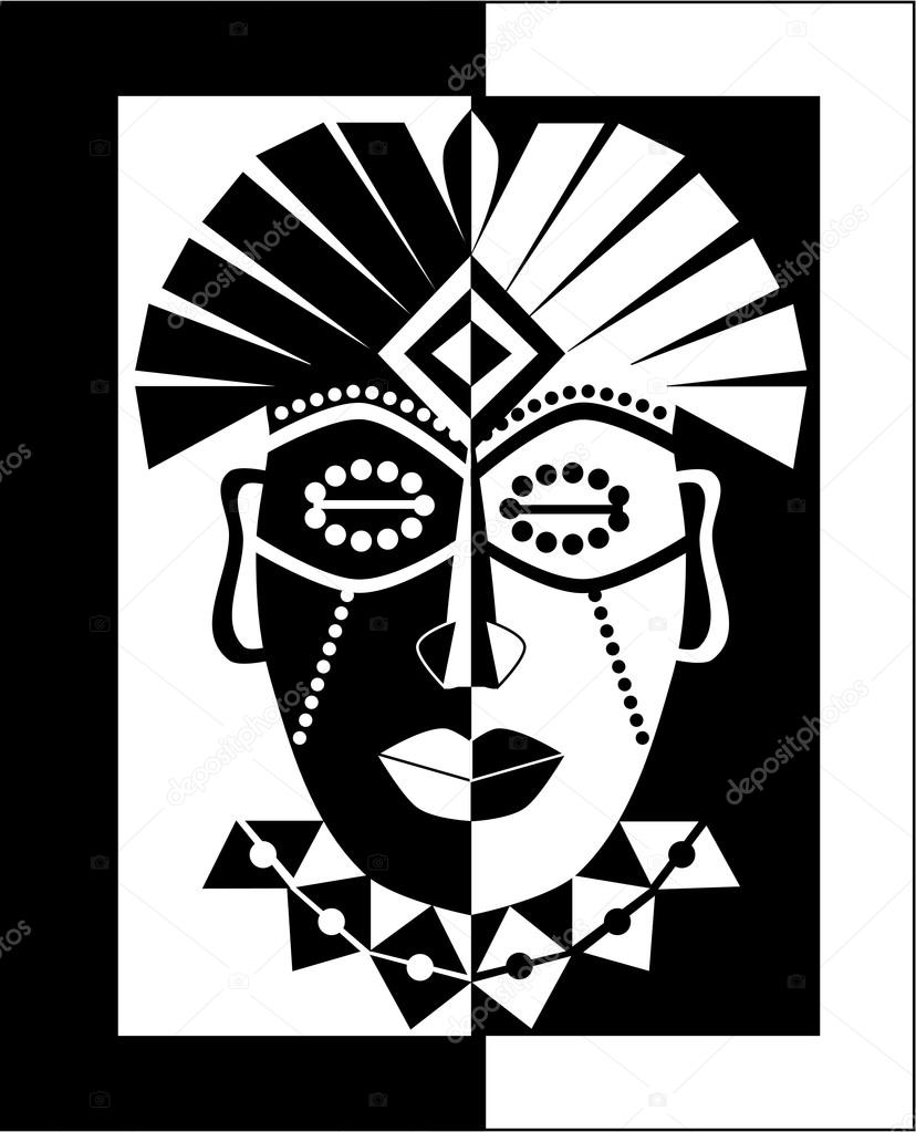Vector illustration of achromatic African mask. Could be used as modern decoration or to present tolerance.