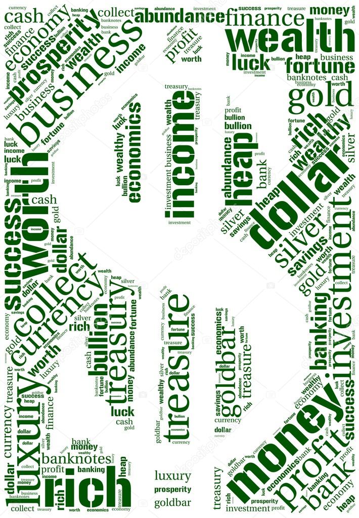 Word cloud in a shape of dollar with money terms