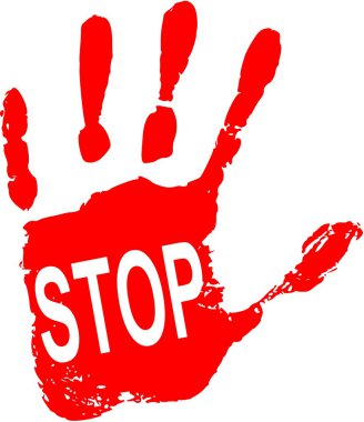 Stop sign on red hand clipart