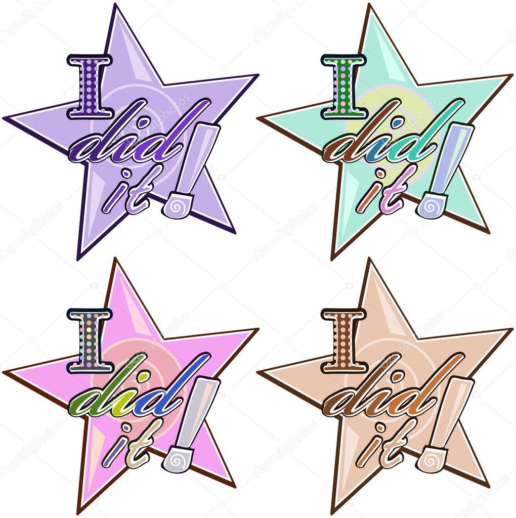Vector stickers in star shape with words 