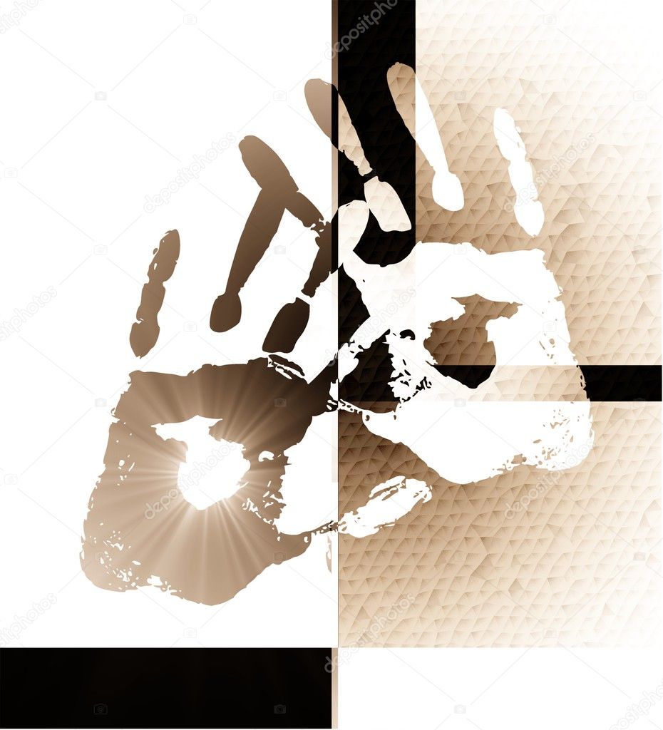 Poster with black and white hand. Illustration of racism.