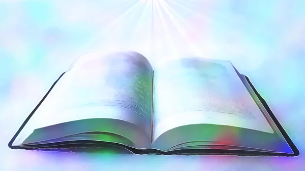 Işık ışınları ile açık kitap.