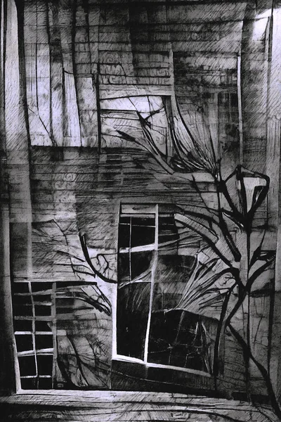 夜幕下的黑白色窗户 — 图库照片