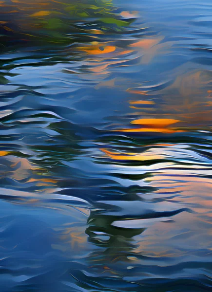 Still Evening Water Digital Illustration Simulating Painting Beautiful Sunset Lake — Stock Photo, Image