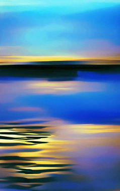 Denizin renkli, soyut, bulanık arkaplanı ufuktaki gökyüzünün dalgaları ve renkleri