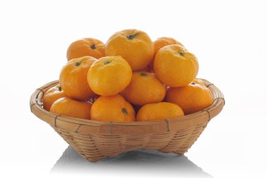 Lots of oranges with water drops in basket clipart