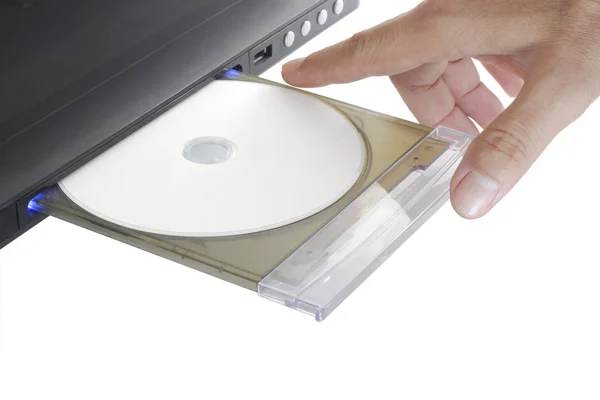 Dvd player with hand — Stock Photo, Image