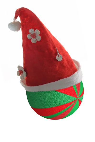 Santa claus hat with christmas ball — Stock Photo, Image