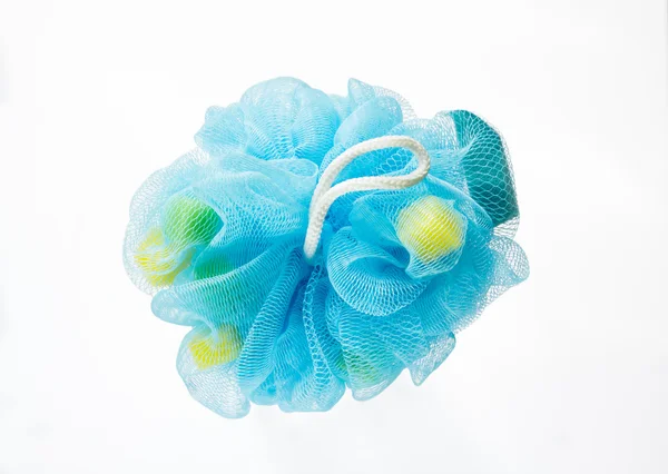 Soft blue bath puff or sponge isolated on white background — Stock Photo, Image